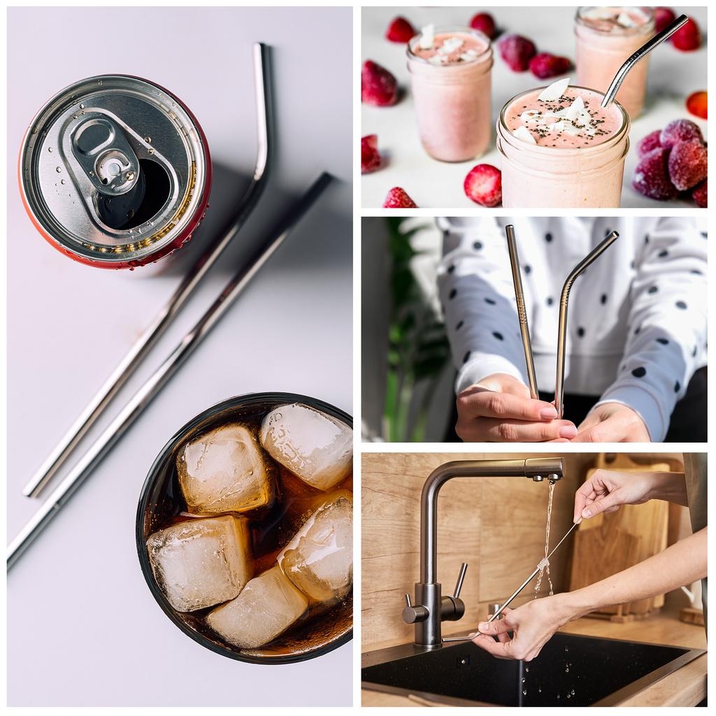 2/4pcs Reusable Metal Straws Stainless Steel  Bent Drinking Straw 10.4/10.5" Long Suitable for Milk Shake Beverage Juice