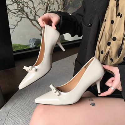 Damenschuhe Slipper Damen High Heels Mode Kleid Pumps Damen Schleife Spitz Zehenbereich Flach Dünne Absätze Schuhe Damen