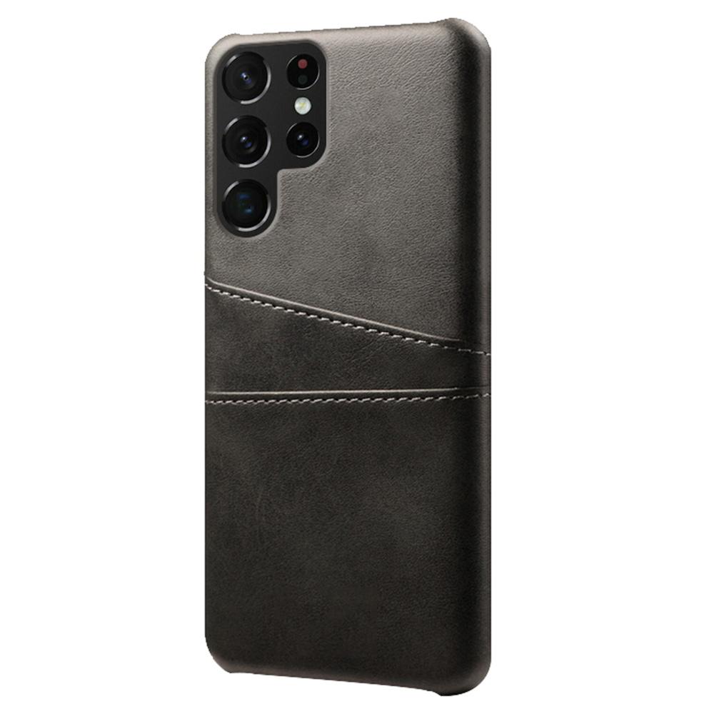 

For Samsung Galaxy S22 Ultra 5G Double Card Slots Phone Case Anti-scratch Ultra Slim PU Leather+Hard PC Cover Black