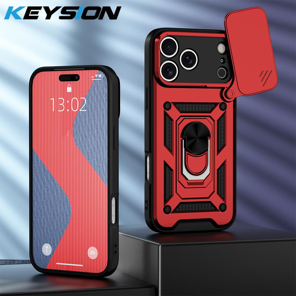 

KEYSION Shockproof Case for iPhone 17 Pro Max Slide Camera Lens Protection Ring Stand Phone Back Cover for iPhone 17 17 Air 2025 for iPhone 17 Pro Max красный