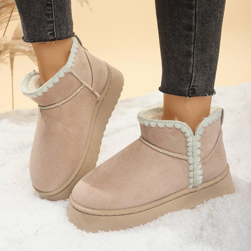 

New snow boots women s short tube fleece thermal cotton shoes winter fleece comfortable thick-soled bread snow boots 37 бежевий