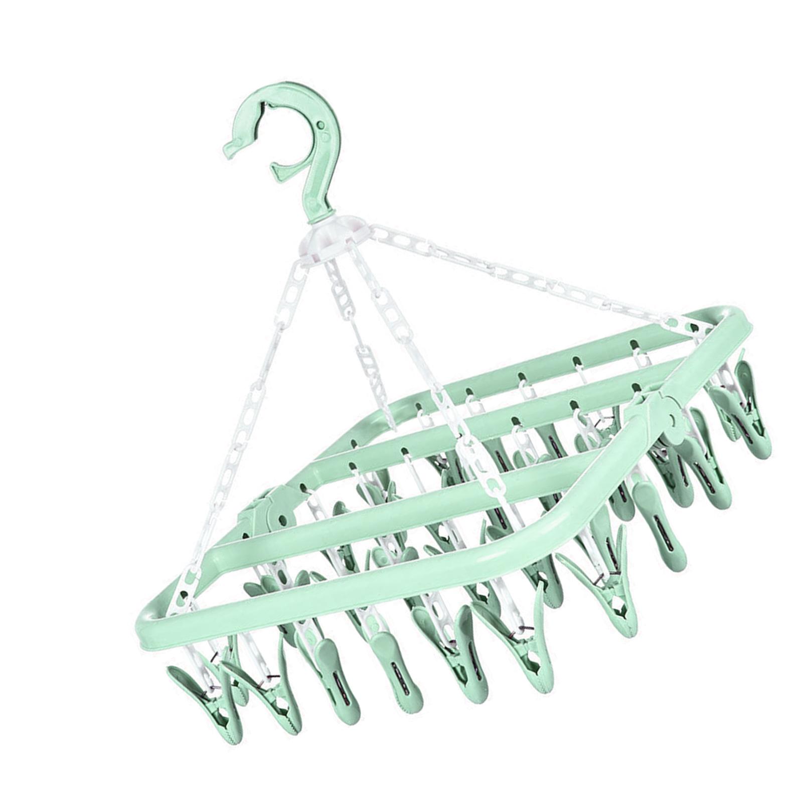 

32 Clip Folding Hanger 360 Degree Rotation Household Laundry Clip Rack with Windproof Lock Drying Rack Green C0NCN