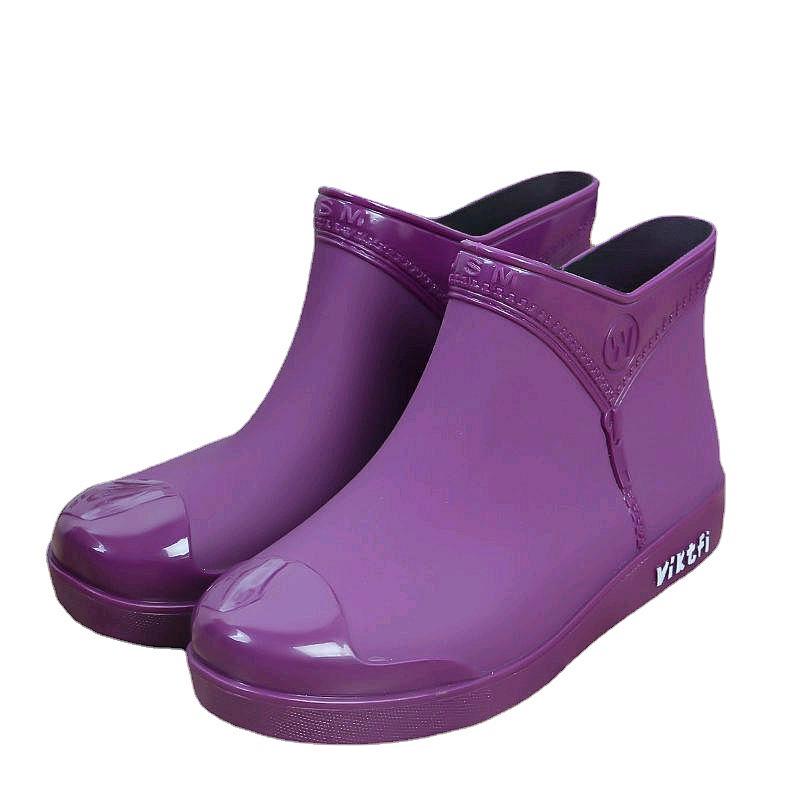 Korean Style Trendy Women’s Low-Top Flat Rain Boots with Cotton for Outdoor and Kitchen Use