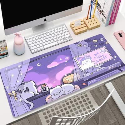 Sevimli Kedi Bilgisayar Mouse Pad'i Oyuncu Mousepad'i Mor Sanat Büyük x Kawaii Mouse Mat Pedleri XXL Fare Halısı PC Aksesuarları Masa Matı