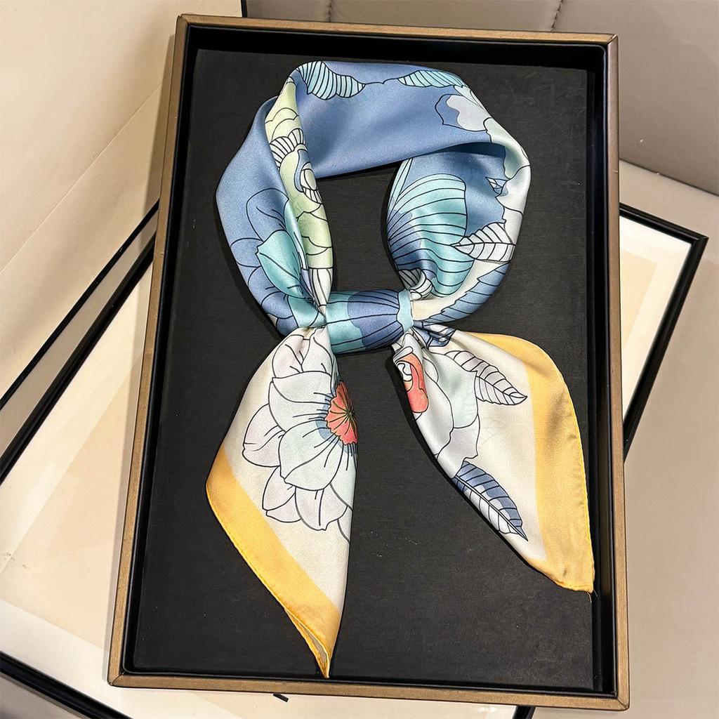 Elegant Floral Print Silk Square Scarf Women Neck Ties Suitable All Seasons Decorate Headscarf Lady Hijab Female Foulard Bandana