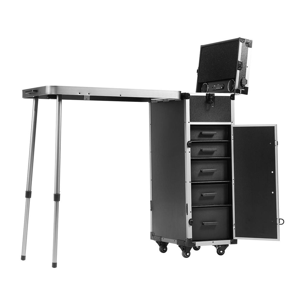VEVOR Professional Makeup Train Case Aluminum Cosmetic Case, Workbench With Supporting Legs