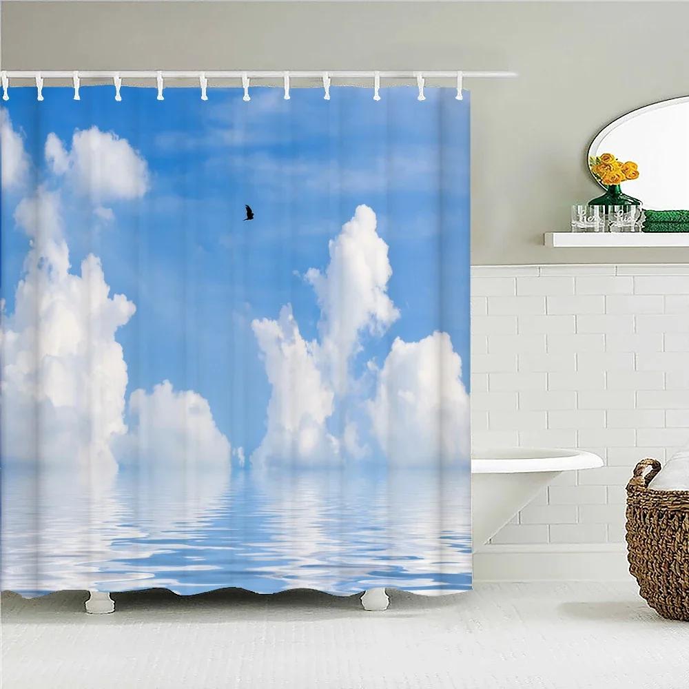 

Sunny Blue Sky Clouds Scenery Waterproof Fabric Shower Curtain Landscape Printed Shower Curtains For Bathroom Shower With Hooks W60H190(CM)-1 Pcs