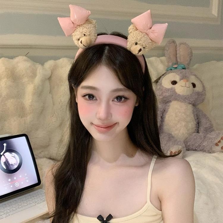 Korean Dongdaemun Cute Bear Headband for Face Washing & Mask Application - Bow Hair Clip Accessories for Women and Youthful Style