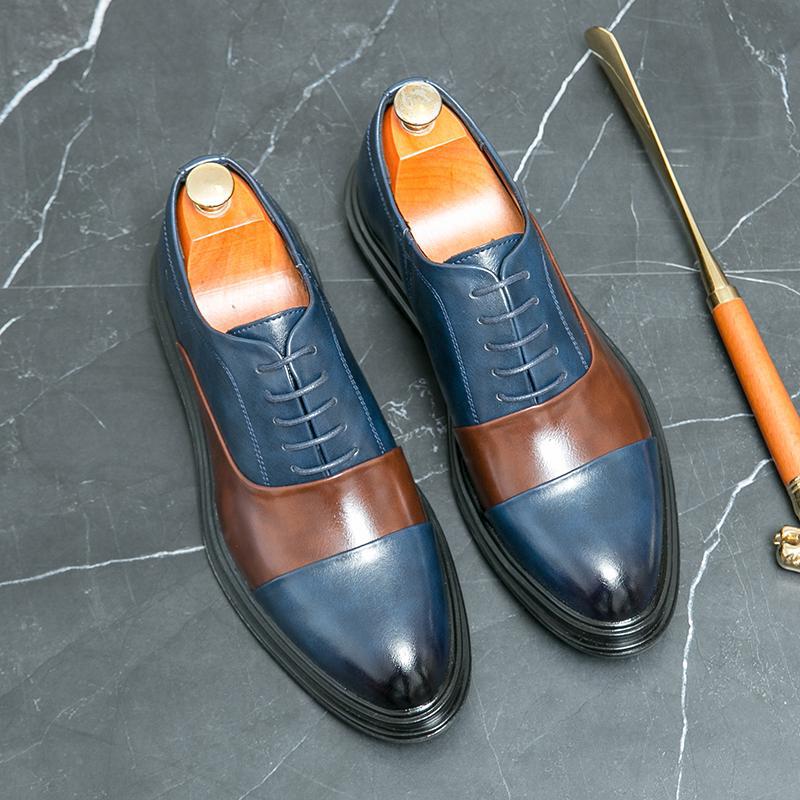 

Large size Brock business men s shoes 2025 spring and autumn new color matching pointed British leather shoes wedding shoes 38-46 38