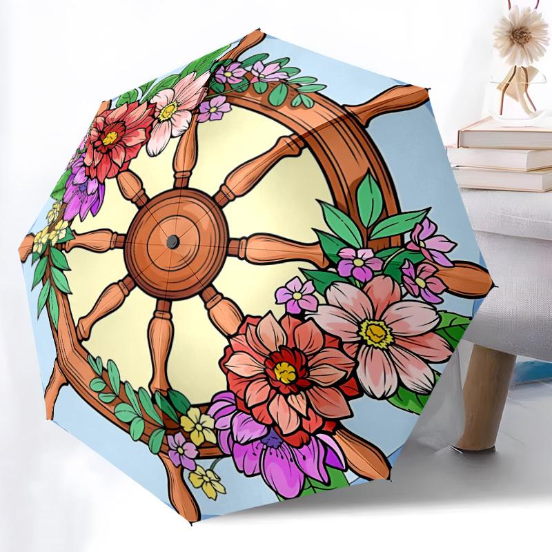 

1pc Floral Steering Wheel Automatic Umbrella - Automatic Opening And Closing, Sturdy Iron Frame, Portable Folding Design yy251018141