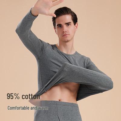 Men's Slim Fit All-Cotton Warm Underwear Set: Autumn/Spring Base Layer Top & Flannel Shirt