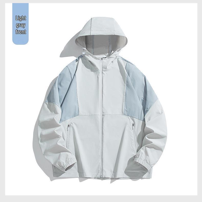 

Оригинальная пряжа UPF50+ Охлаждающий ледяной шелк Цветной блок Куртка с капюшоном для защиты от солнца для мужчин и женщин 2XL светло-серый