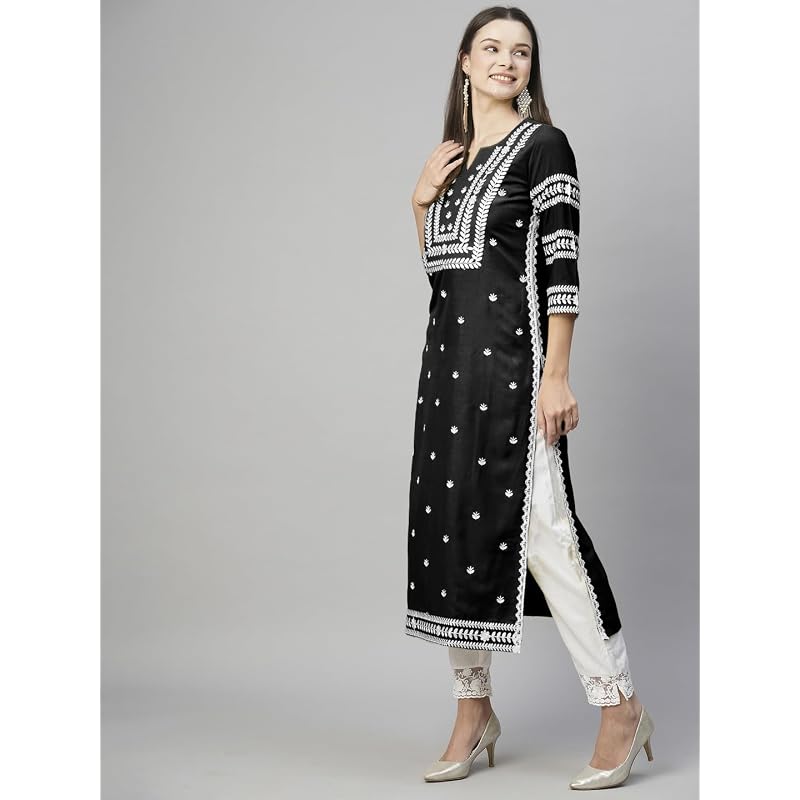 GoSriKi Women` Cotton Blend Chikankari Embroidered