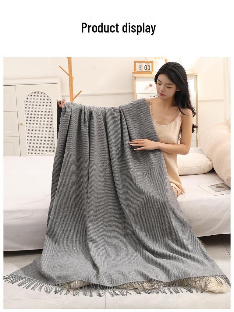 Pure Wool Tassel Shawl & Blanket - Thick, Warm, Skin-Friendly, Two-in-One Air Conditioning Blanket