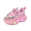 2025 Spring/Autumn Girls' LED Light-Up Pearl Chain Princess Sneakers with Soft Soles