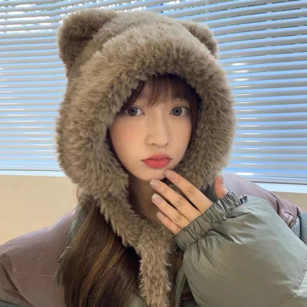 Plush Bomber Hat Soft Fluffy Bear Ears Hat Cute Plush Hat High-Quality For Outdoor Stroll Winter Gift