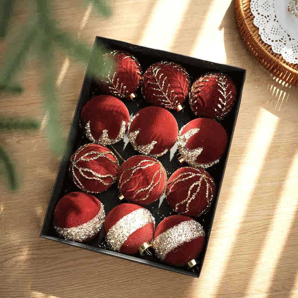 8cm Wine Red Flocked Christmas Ball Ornament for Tree Decoration