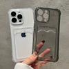 Transparent Card Slot Bag Holder Case For iPhone 16 15 14 13 12 11 Pro Max Mini X XR 7 8 Plus Clear Wallet Shockproof Soft Cover