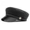 Women's PU Leather Visor Military Cap Sailor Hat Flat Top Marine Cap Preppy Style Retro Baker Boy Cap Braided Rope Casual