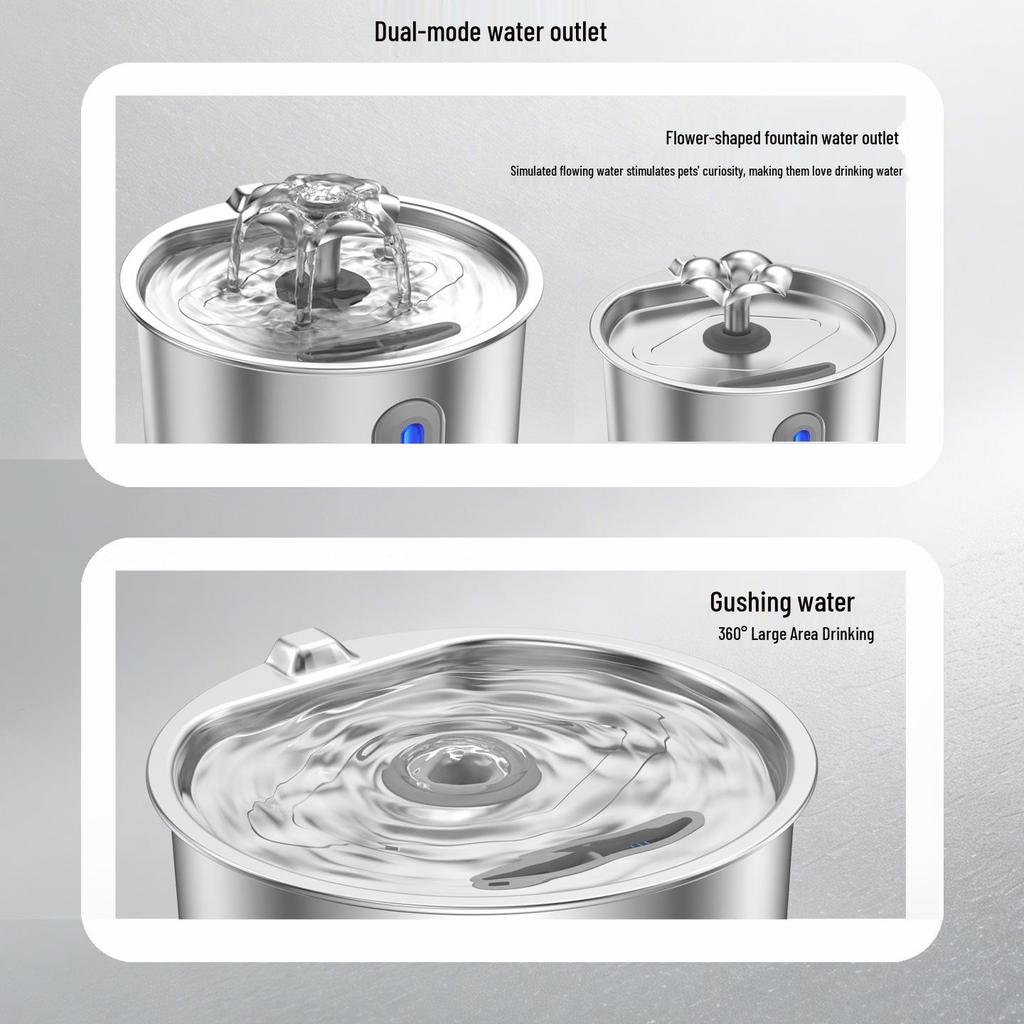 TEMU Smart Stainless Steel Pet Water Fountain - Silent Automatic Cat Water Dispenser