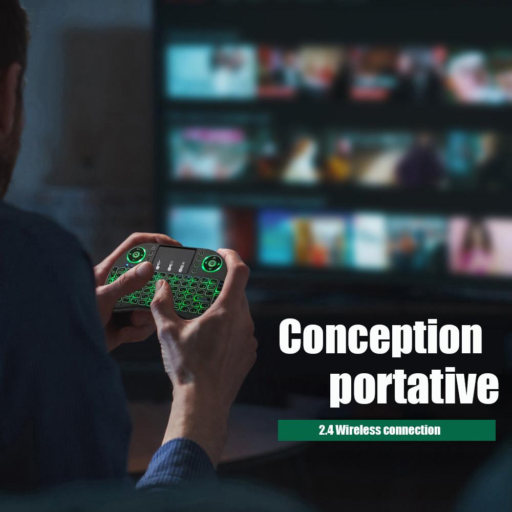 I8 Mini Kablosuz Klavye 7 Renk Arkadan Aydınlatmalı Rusça Fransızca İspanyolca Portekizce Arapça 2.4G Hava Fare Uzaktan Kumanda Android TV Kutusu PC için