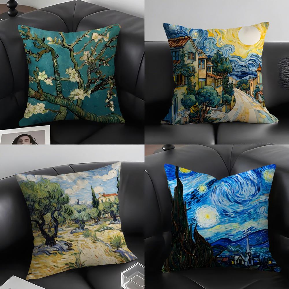 Van Gogh Oil Paintings Classical Cushion Cover Pillowcase Ultra Soft Skin Friendly Fabric Cloud Like Comfort Concealed Zipper