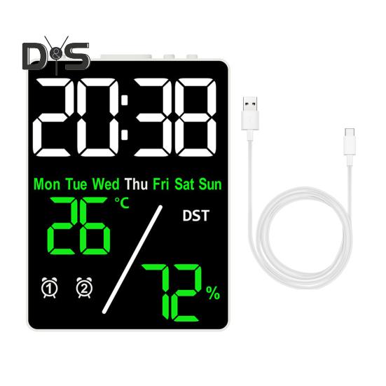 Multifunctional Large Screen Digital Alarm Clock Brightness Adjustment Humidity Temperature Display Desktop Clock