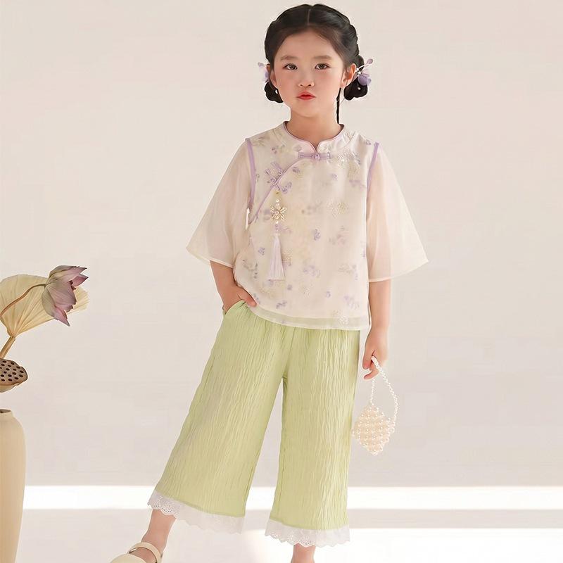 Girls' Stylish Lace Straight-Leg Pants - Casual Outerwear for Little Girls