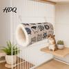 Plush Lined Pet Tunnel Hamster Bed Guinea Pig Hideout Tunnel Cute Cat Prints Washable Hanging Cozy Hideout Cage Accessory for Sugar Glider