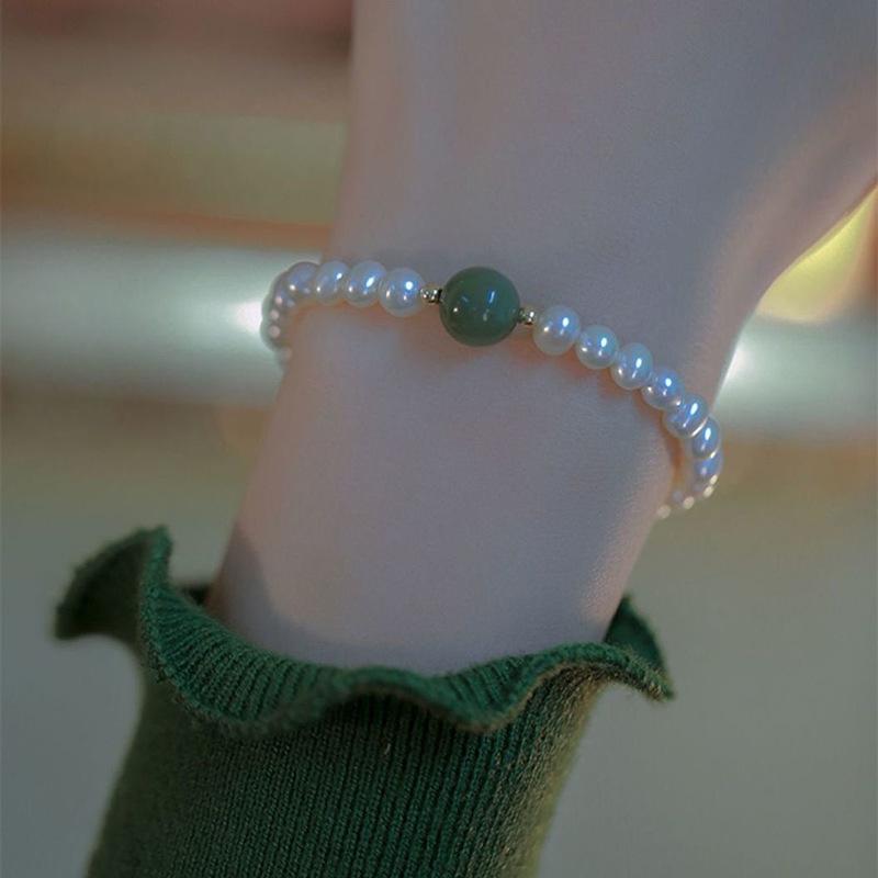 Niche Korean Beaded Hetian Jade Bracelet Versatile Style Pearl Jewelry Women'S Bracelet Bracelet