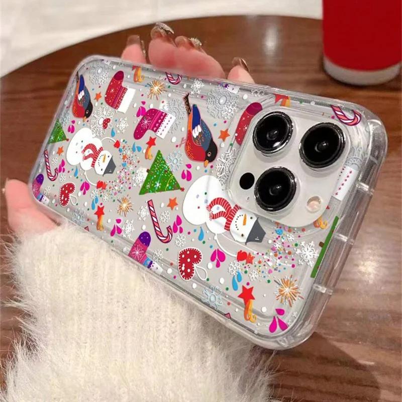 Winter Snowflakes Christmas Clear Phone Cover Case For iPhone 16 15 14 13 12 11 Pro Max 7 8 Plus X XR XS Airbag Anti-fall Cover