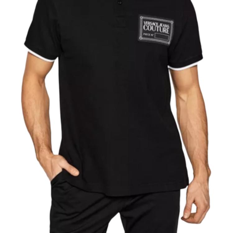 Versace Jeans Couture Polo Shirts Men's Black Polo Collar Moderate Straight Fit E72GAGT04-ECJ01O-E899