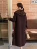 Hooded Double-Sided Long Wool Coat Bathrobe with Tie Waist - Autumn/Winter Korean Fashion Women's Outerwear