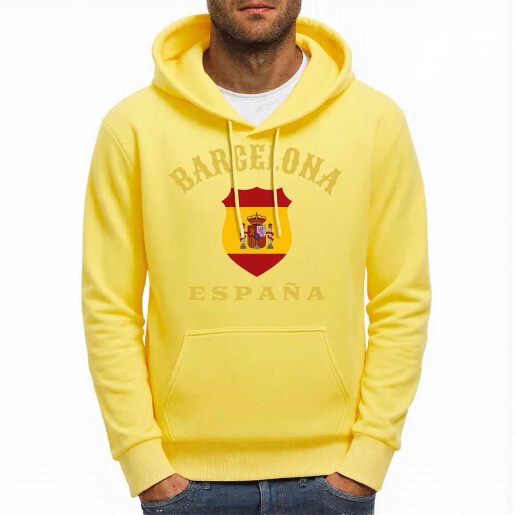 Barcelona España Badge Printing Hoodies Men Fleece Oversized Streetwear All-Match Pocket Hoody Autumn Casual Male Clothing