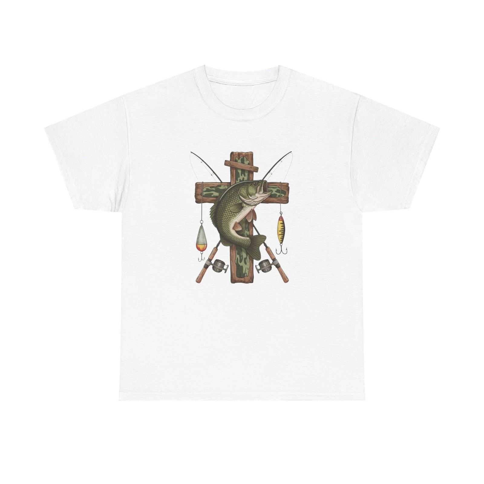 Fishing Cross Graphic T Shirt Unisex Heavy Cotton Tee M