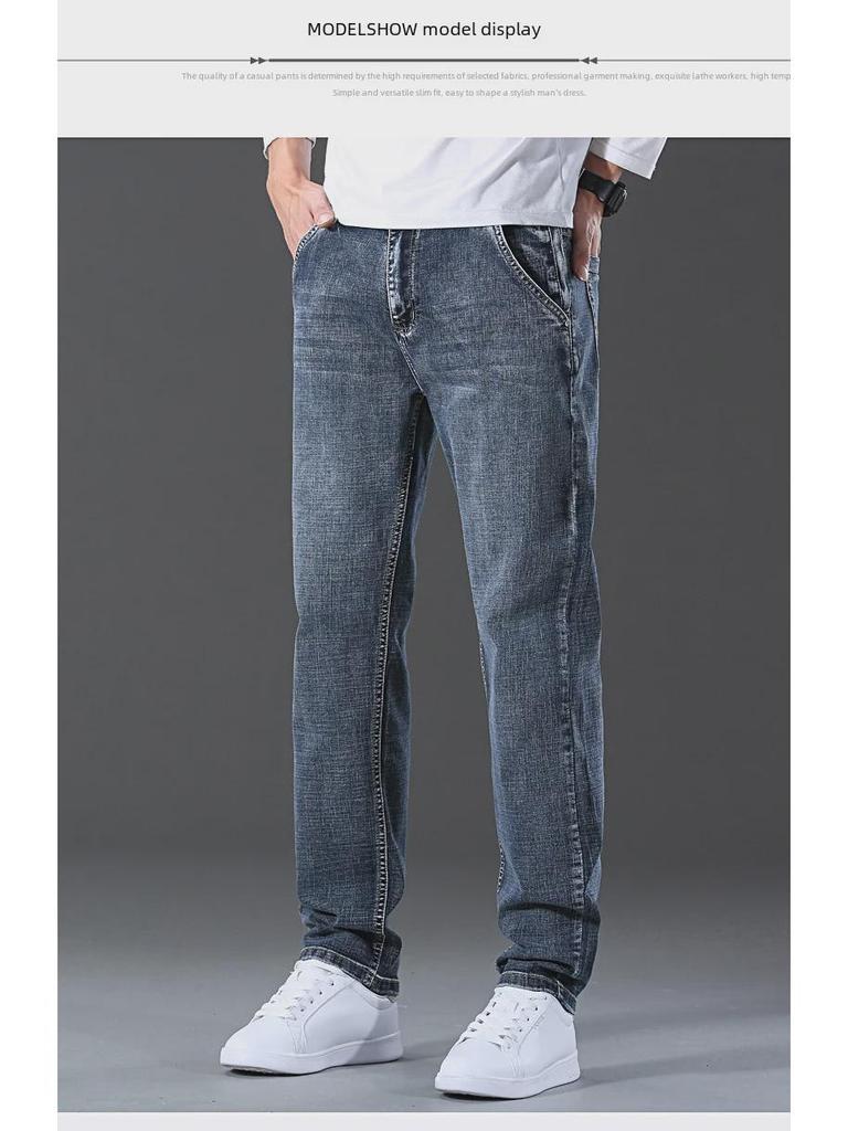 Retro Wash Men's Stretch Jeans: Young Men's Casual Straight-Fit Long Pants for Spring