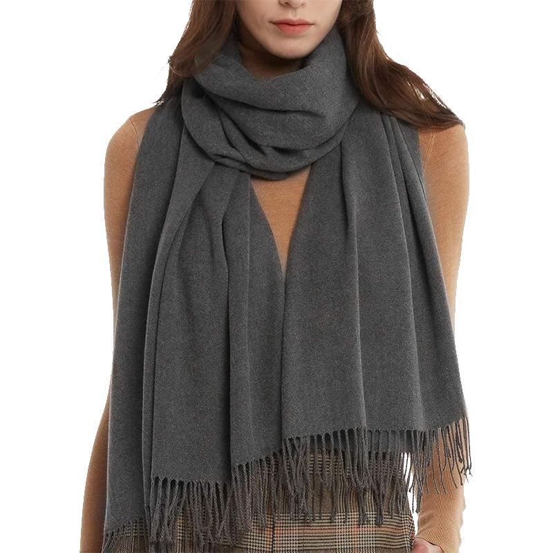 European-American Thickened Warm Winter Scarf: Long, Wide, Imitation Cashmere Shawl In Solid Colors