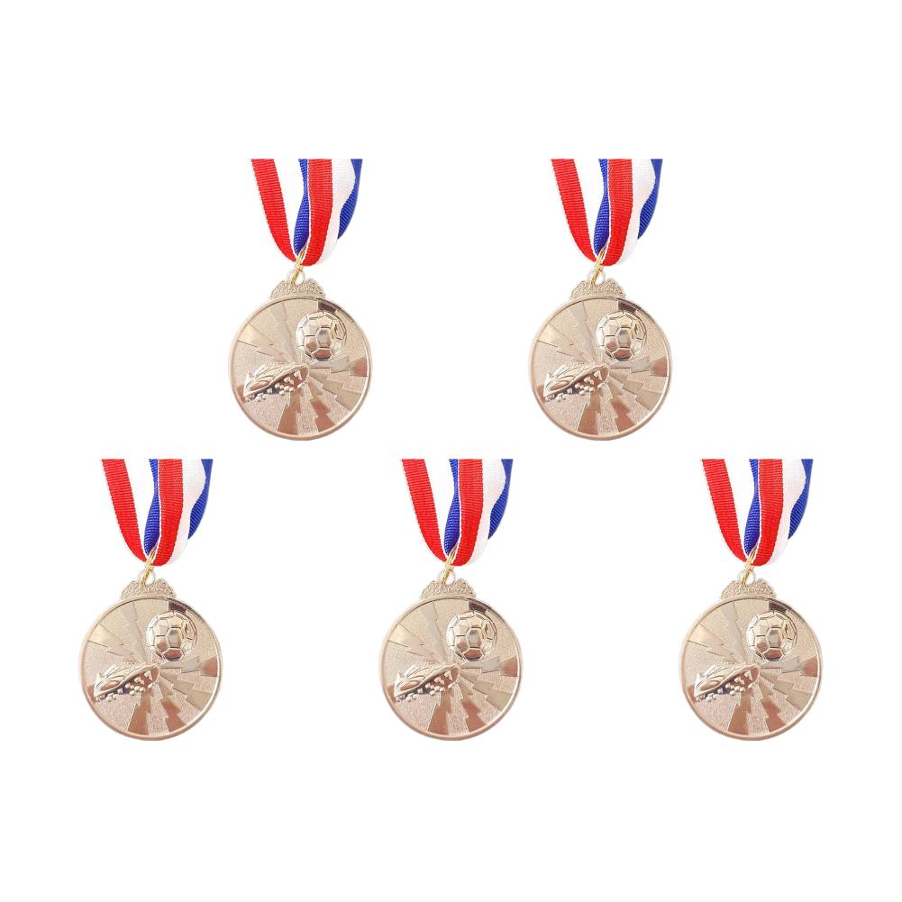 1/5/10PCS Gold Silver Bronze Award Medals 2 Inch Zinc Alloy Football Medals with Neck Ribbon for Sports Competitions Celebration