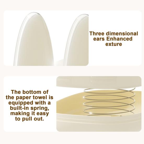 Practical Household Tissue Holder Cute Rabbit Shape Box, Decorative Plastic Facial Dispenser, Round Bunny Ear Box Cream Style Napkin Case for