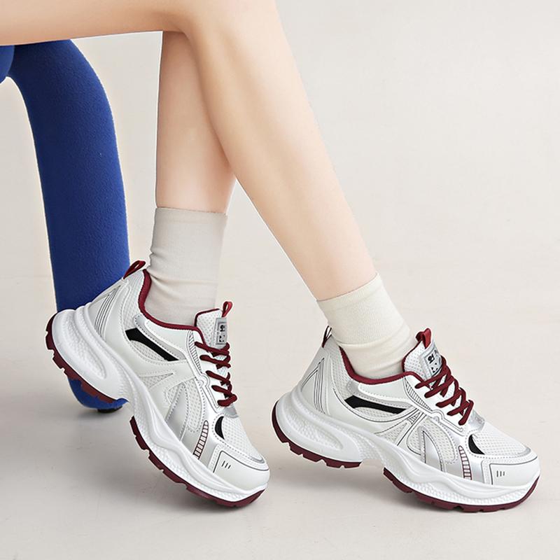 Fashion Thick Bottom Breathable Mesh Sneakers Women 2025 New Lace Up Platform Sport Shoes Woman Non Slip Ladies Fitness Vulcanize Shoes