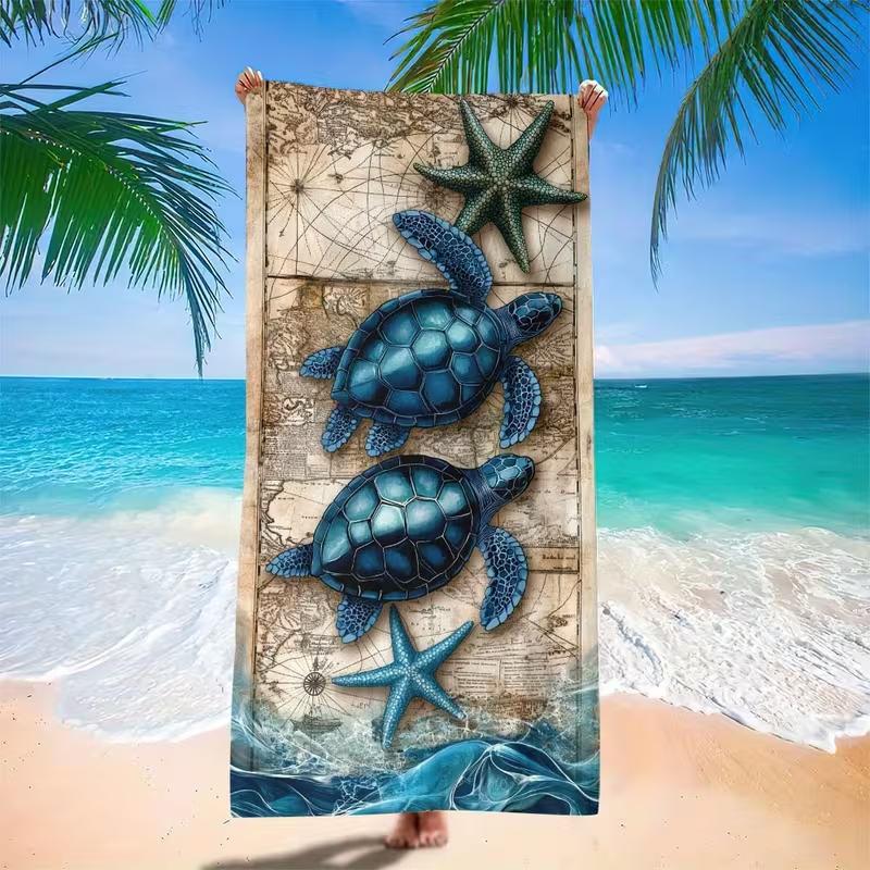 Ocean Sea Turtle Coral Beach Towel Soft Quick Dry Absorbent Swim Towel Large Lightweight Beach Blanket for Summer Travel