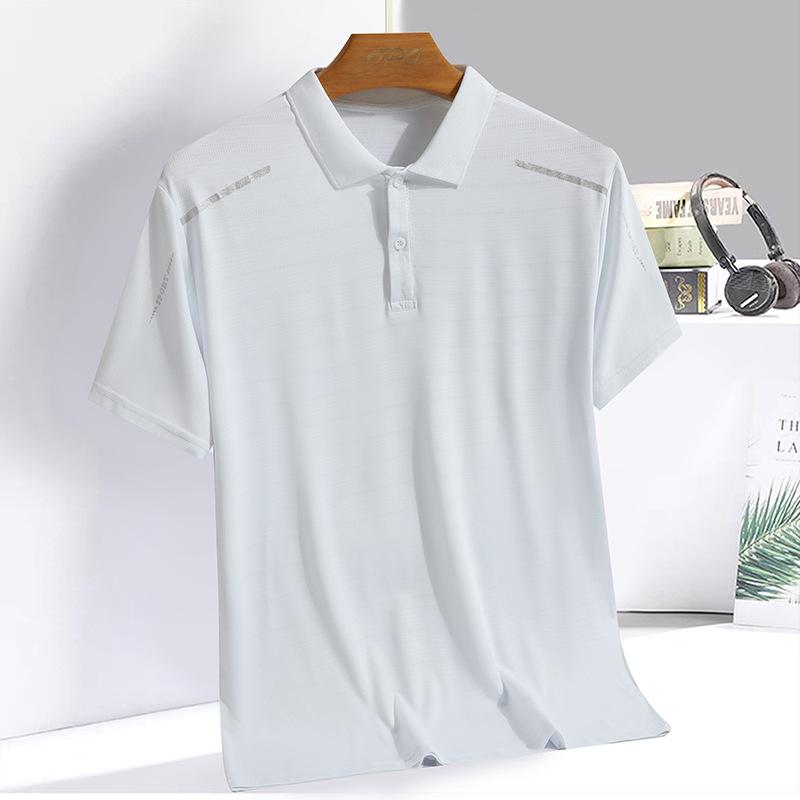 

Summer Clothes Men s Short Sleeved T-shirt, Summer Ice Silk Quick Drying, Middle-aged and Elderly Loose Collar Polo Shirt L