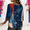 Women Plus Size Round Neck Half Sleeve Loose Fit Printed Blouse Red Blue White Star Print