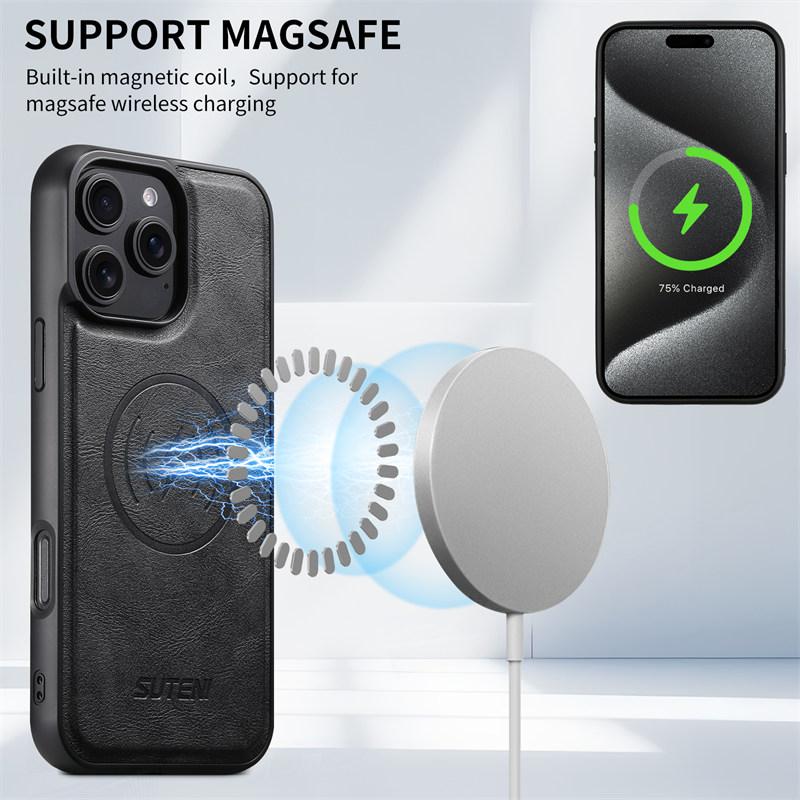 Luxury Magsafe Cowhide Magnetic Case iPhone 16 15 14 13 12 Pro Max Plus Wireless Charging Case