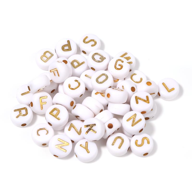 100Pcs 7mm Acrylic Alphabet Beads A-Z Gold Color Letters Beads For Jewelry Making Flat Round Spaced Bead DIY Bracelet Necklace