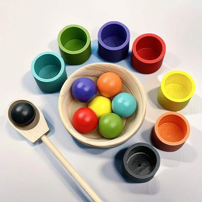 Montessori Wooden Color Sorting Bead & Cup Toy for Early Education