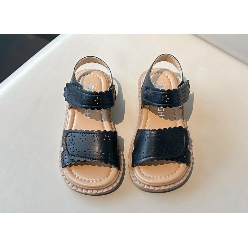 Korean Style Hollow Floral Princess Sandals, Summer Open Toe Leather Shoes for Baby Girls