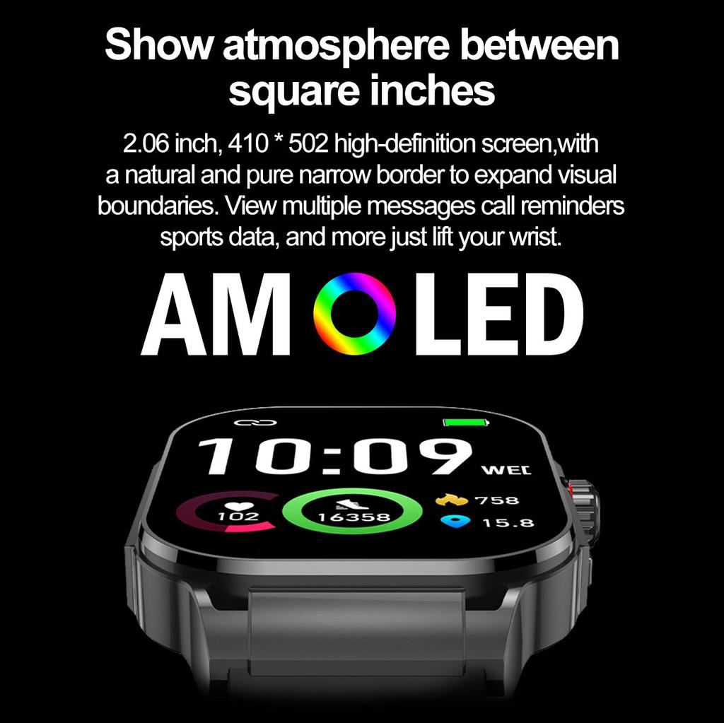 G40 2,06 Zoll AMOLED Smartwatch Gesundheitsmonitor Bluetooth-kompatibles Anrufen Fitness-Tracker für Android iOS