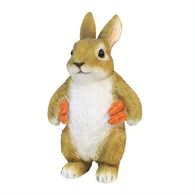 Figura de Coelho de Resina Fofa 19,5cm, Decoração de Jardim, Ornamento de Animal, Decoração Externa