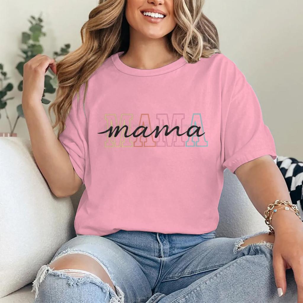 Mama Letter Print Fashion T-shirts Mother's Day Gift Shirt for Women Mama Vintage Design T Shirts Women's Clothing